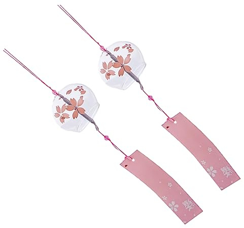 TOYANDONA Eolici Leggere in Vetro Campanelli a Forma di Fiore di Ciliegio Set da 2 Decorazione Sospesa Giapponese Campane a Vento Suono Elegante Dipinte a Mano per Casa e Giardino