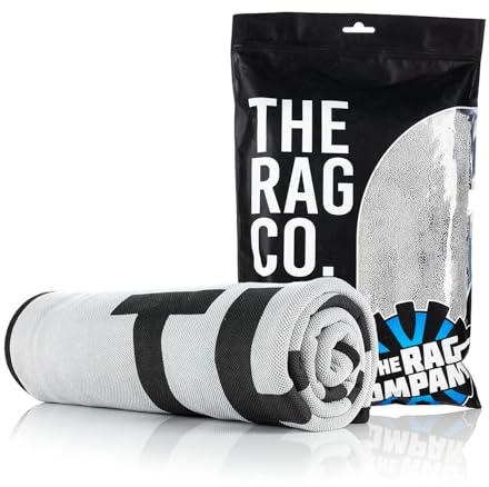 The Rag Company - Toalla de Secado Delgada - Microfibra Coreana Ultra Absorbente, Borde de Gamuza, Toalla de Secado de Coche. 63,5 x 89 cm, Color Gris