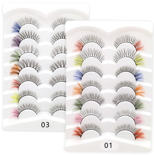 14 pares de Pestañas Postizas,pestañas de colores, 7 colores de pestañas artificiales fanáticos de las pestañas clásicas navideñas extendidas, juegos de rol, ropa, pestañas artificiales de colores
