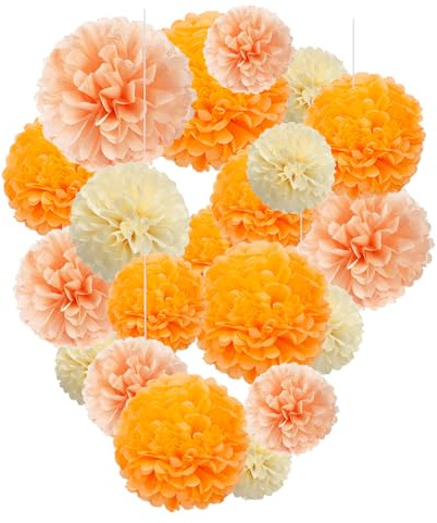 Capesaro Orange Papier Pom Poms - Pfirsich Tissue Pom Poms Dekorationen für Party hängende Dekoration - 15 Stück Set
