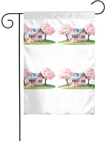YYHWHJDE Small house under the cherry tree Picture Garden flagpole outdoor courtyard decoration double-sided 12x18in