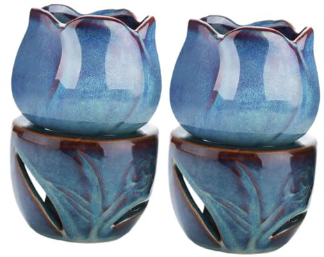 Garneck Réchaud Aromatique Deux Pièces en Céramique Bleu Foncé pour Yoga, Bougeoir Diffuseur D'huiles Essentielles Bougies Chauffe-Plat, Décoration Intérieure Apaisante pour Salon Et Contemplation