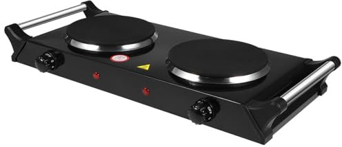 LALAFINA Portable 2000w Dual Electric Hot Plate Cooker with Cast Iron Double Burners, Black Electric Stove for Home Use, Uk Plug, Heat-resistant Handles, Countertop Cooktop