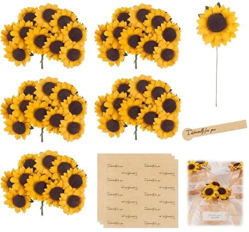 EUYKQNOI 50pz Girasoli Finti fiorellini per bomboniere fiori finti per decorazioni Piccoli fiori per bomboniere fai da te con Stelo per Decorazione per Bomboniere Regalo Compleanno Matrimonio Festa