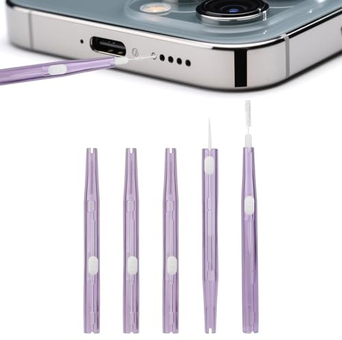 5pcs Charging Port Cleaner, Bristles & Hook Double-Sided Mini Cleaning Brush Kit Anti-Clogging Charging Port USB C Cleaner for Most Mobile Phone Earbud Charger Speaker (Purple)