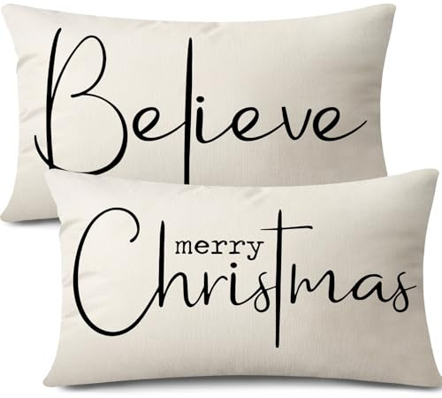 JOTOM 2er Set Weihnachten Kissenbezüge, Dekorative Winter Kissenbezug Merry Christmas Zierkissenbezug Dekokissen Moderne Kissenhüllen für Couch Sofa Wohnzimmer Garten (30x50cm, Creme Beige)
