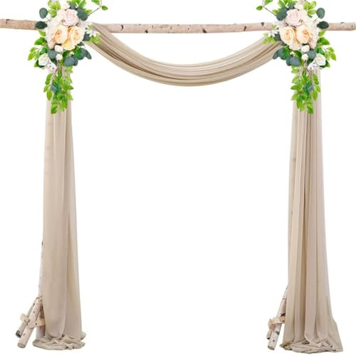 FANSU Chiffon Vorhang Hochzeit, Vorhang Hochzeitsbogen Querbehang Deko Gardine 1 Stück Freihanddeko Gardinen Chiffon Tüll Deko Tüll Dekostoff für Zeremonie Torbogen (Taupe Farbe,75x600cm)