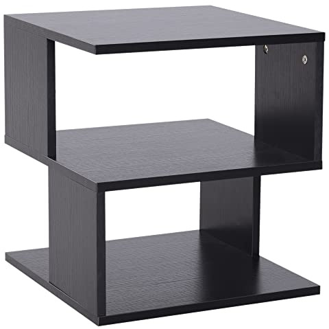 HOMCOM Mesa Auxiliar Cuadrada de 3 Niveles Moderno 40x40x43 cm Negro