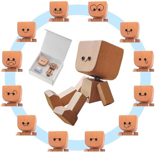 Genérico Muñeco de Madera para Coche con 12 Expresiones magnéticas, Figura de Madera oscilante Hecha a Mano, Adorno Creativo para Rejilla de ventilación y decoración de Oficina (1pz)