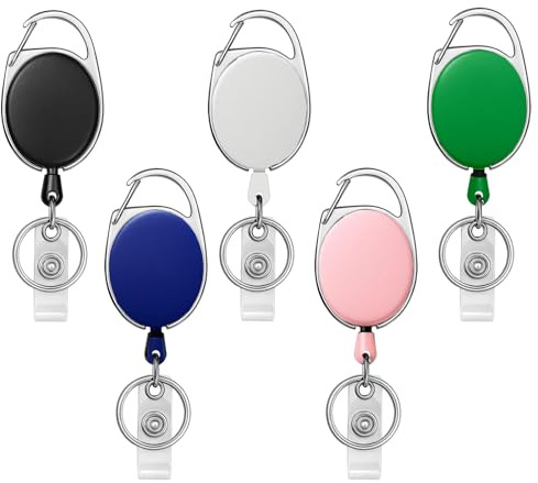 Ausweishalter Ausziehbar, 5 Pack Einziehbarer Schlüsselanhänger Mit Ausweis Jojo, Praktisch Für ID-Karten Und Schlüssel, 5 Farben Schwarz Blau Weiß Rosa Grün, 4x1x0.2 cm