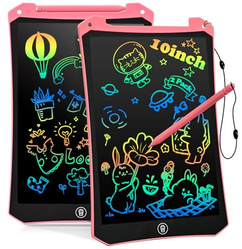 BlueSwan Spielzeug ab 2 3 4 5+ Jahre, 10 Zoll Maltafel Zaubertafel Kinder | Lcd Schreibtafel Kinder mit Löschfunktion, Beschäftigung für Kinder im Flugzeug und Autofahrt, Rosa+Rosa