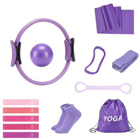 BSJ BESTGYM Pilates Ring Set, Home Workout Pilates Ausrüstung mit Pilates Ball, Widerstandsbänder und Zubehör, 14'' Magic Circle Hoop, Pilates Starter Kit für Frauen Anfänger zu Hause