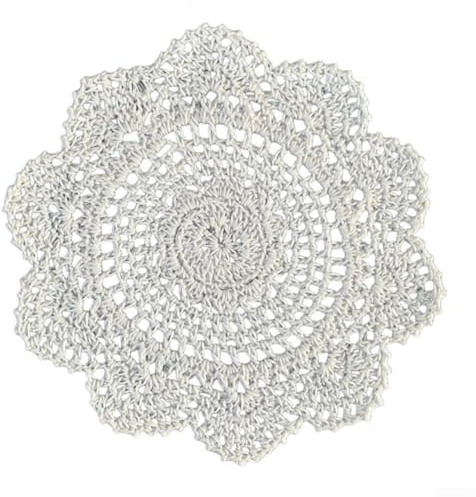 Set di 10 tovagliette rotonde fatte a mano, in pizzo, all'uncinetto, sottobicchieri e pratici da usare sulla tavola (beige)