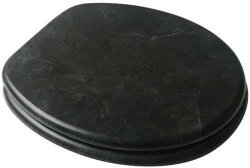 wilko Fusion Toilet Seat, Black, Marble Pattern, 44.7 x 37.5cm, MDF, Easy to Install, Durable Design