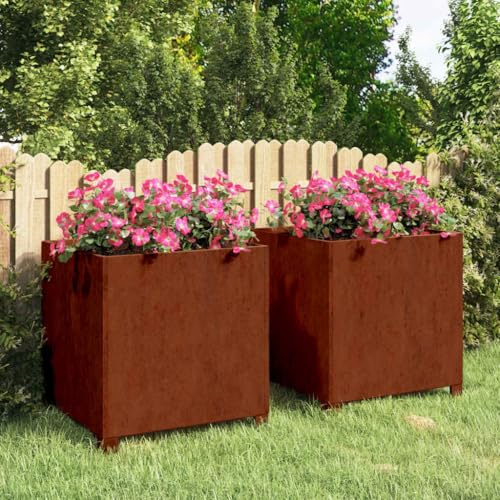 Woonisher Pots de Fleurs sur Pieds en Acier Corten, bacs à Fleurs surélevés en métal, jardinières en Acier Corten 50x50x50 cm, 2 pièces pour l'embellissement de terrasse