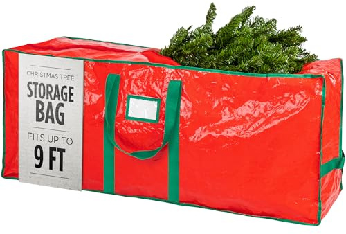 Handy Laundry Christmas Tree Storage Bag for 9 Foot Artificial Tree – Heavy Duty Waterproof Tarp, Reinforced Handles, Double Zipper, Protects from Dust & Moisture, Spacious Holiday Décor Storage, Red