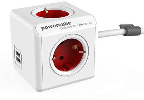 Allocacoc PowerCube Extended Spina a 5 Prese, Rosso/Bianco