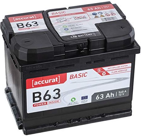 Accurat Basic B63 Autobatterie 12V 63Ah 560A KFZ PKW Starterbatterie | Auslaufsicher, Wartungsfrei, Längere Lebensdauer, für Leistungsstarke Fahrzeuge, Wohnmobil Camper