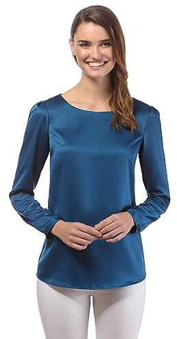 Vincenzo Boretti Blusa, Taglio Abbastanza Aderente, Scollo a Barca Petrolio M
