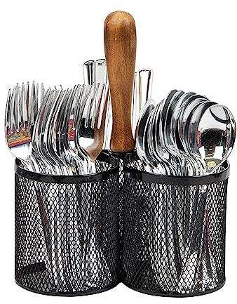 Mind Reader Soporte para utensilios, organizador de cubiertos, organizador de cubiertos, cocina, malla metálica, 7.5 pulgadas de largo x 7.5 pulgadas de ancho x 9.75 pulgadas de alto, color negro