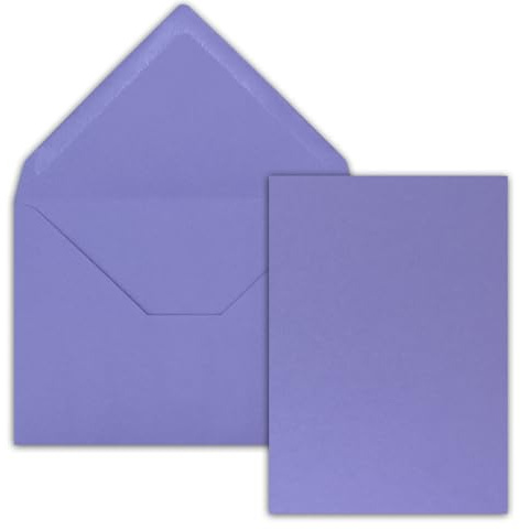 25 Stück Karte mit Umschlag Set - Einzel-Karten Din A5-14,8 x 21 cm violett mit Brief-Umschlägen Din C5-15,4 x 22 cm violett - Nassklebung