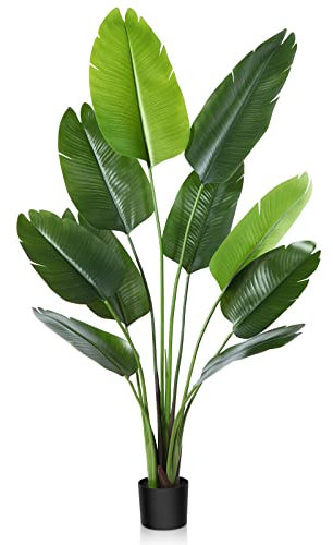 CROSOFMI Artificial Bird of Paradise Plant 150cm Fake Tropical Palm Tree with 10 Leaves,Perfect Faux Plants in Pot for Indoor Outdoor House Home Office Modern Decoration Housewarming Gift（1Pack）