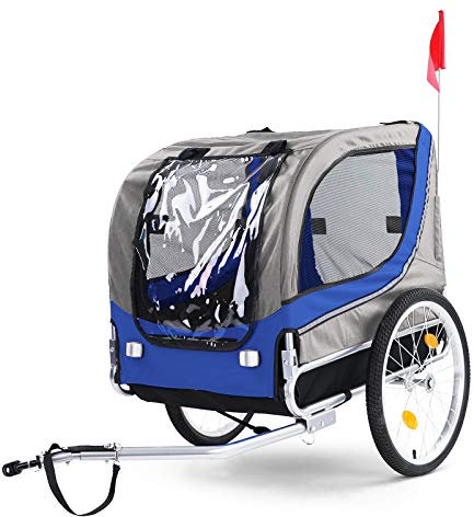 Fahrradanhänger Hundeanhänger klappbar für Haustiere Blau Grau bis 40Kg