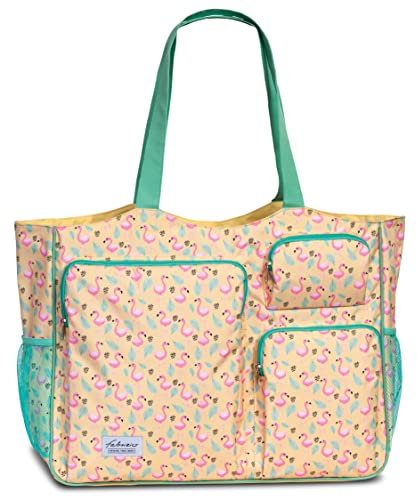 Fabrizio Strandtasche groß XXL viele Taschen Freizeittasche Urlaubstasche Sommer mit Reißverschluss (Gelb)