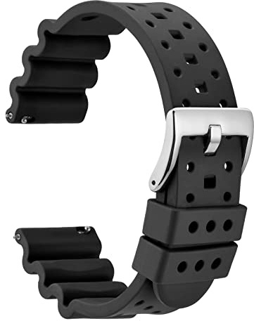 WOCCI Belüftete FKM Kautschuk Uhrenarmbänder für Herren (Nicht Silikon Gummi), Fluorkautschuk Uhrenarmband mit Schnellverschluss 18mm 20mm 22mm 24mm