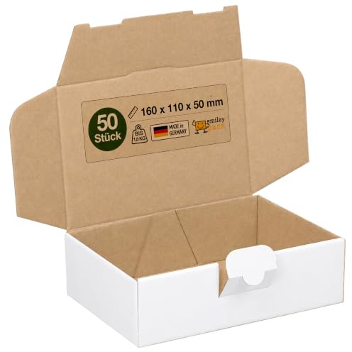 smiley pack 50x Maxibriefkartons 160x110x50mm Weiß | Versandkarton für Warenpost, Warensendung & Büchersendung – Postkarton