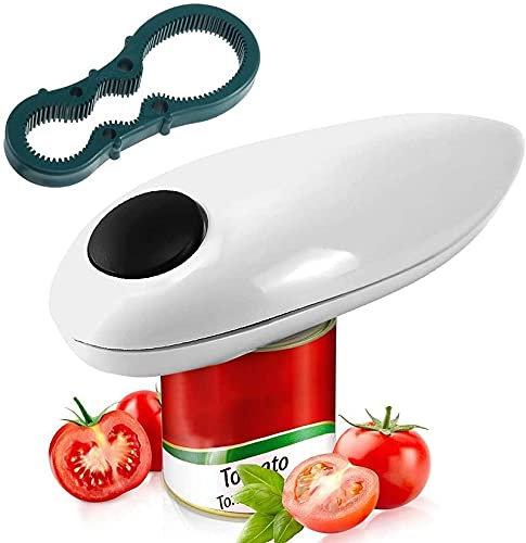AUELEK Electric Can Opener, Automatic, One Touch, Safe & Easy, White Green and Black, Stainless Steel