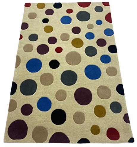 Bunt Beige Orientteppich Handgetuftete 100% Wolle Teppich Handgewebt 100 x 150 cm