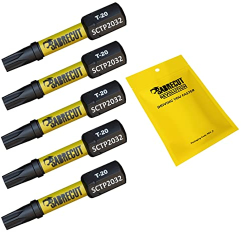 SabreCut 5pcs SCTP2032_5 32mm T20 TX20 Embouts vissage choc Robuste | Pointes forgées et acier de torsion traité thermiquement améliorent résistance aux chocs et durabilité