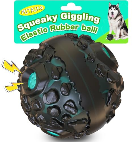 MITAIKO Hundespielzeug-Ball für Aggressive Kauer, interaktiver Apportier-Hundeball mit lustigem quietschendem Wackelgeräusch, langlebig für kleine, mittelgroße und große Hunde, ungiftiges Gummi,