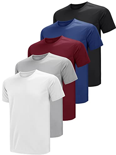 Teesmen T Shirt Herren Sport Männer Kurzarm Basic Atmungsaktive 5er Pack 5 Rundhals Einfarbige Polyester Unifarben Gym Tennis Fitness Mesh Activewear (Multipack 1, XXL)