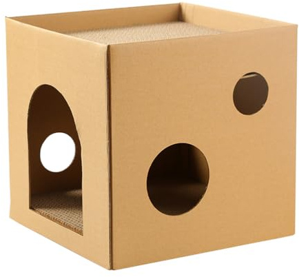POPETPOP Wellpappe katzenhöhle -katzenhaus Indoor aus pappe, 30 x 30 x 30cm, Würfelform Katzen Kratzbrett katzenbox, Recycelbar Katzen höhle für -a-Boo zum Spielen