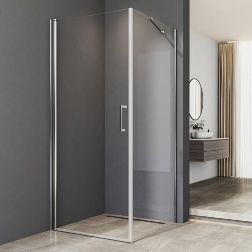 Duschkabine 75x75 cm Duschkabine Eckeinstieg mit Verkürzter Seitenwand Pendeltür Drehtür Duschkabine Duschabtrennung Duschwand 6mm NANO ESG Glas Höhe 195cm, LINKS & RECHTS MONTIERBAR