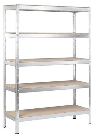 SCHULTE Regalwelt Schwerlastregal XL mit 5 Holzböden, Traglast pro Ebene 150 kg, 180x130x45 cm (HxBxT), verzinkt, Lagerregal, Kellerregal, Werkstattregal, Steckregal