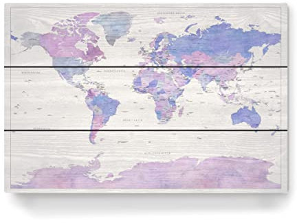 artboxONE Holzbild 45x30 cm Kartografie Weltkarte auf Deutsch, Mila von Künstler blursbyai
