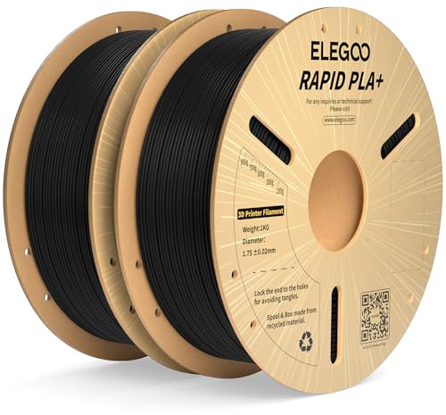ELEGOO Rapid PLA Plus Filament 1.75mm Black 2KG, PLA+ 3D Printer Filament for 600 mm/s High Speed Printing, Dimensional Accuracy +/- 0.02 mm, 2 Pack 1kg Spool(2.2lbs)