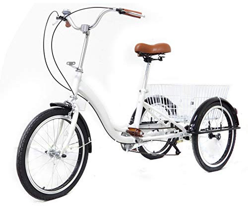SABUIDDS 20 Zoll Dreirad für Erwachsene, 3 Räder Fahrrad, Erwachsene Dreirad mit Einkaufskorb City Tricycle für Outdoor, Sports, Shopping, Fahrradwege und Verschiedene Straßen Geeignet, Weiß