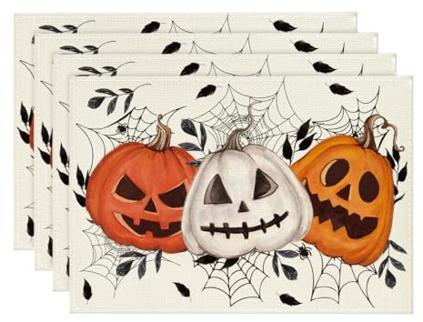 Artoid Mode Kürbisse Spinnennetz Halloween Platzsets 30x45cm 4er Set | Saisonal Blätter Urlaub Tischsets Hause Platzdeckchen Küche Party Deko