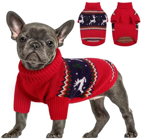 Queenmore Weihnachtspullover Mittelgroße Hunde Wärme Dackel Hundepulli | Pullover Hund mit Zopfmuster Hundepullover Französische Bulldogge Bulldog, Greyhound, Dehnbar & Maschinenwaschbar