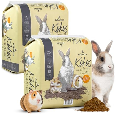 Allkokos 2x40 Liter hochwertiges Einstreu aus 100% Kokosfasern | Kleintiereinstreu staubfrei, geruchsbindend & sanft zu Pfoten, perfekt als Streu für Hamster, Kaninchen, Meerschweinchen