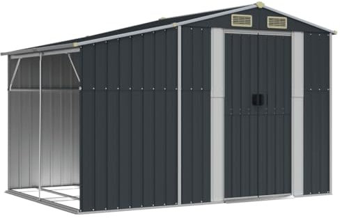 prissent Gartenhütte 277x192,5x179 cm Gerätehaus XXXL Fahrradunterstand Gartenschrank Wetterfest Schuppen Garten Anthrazit