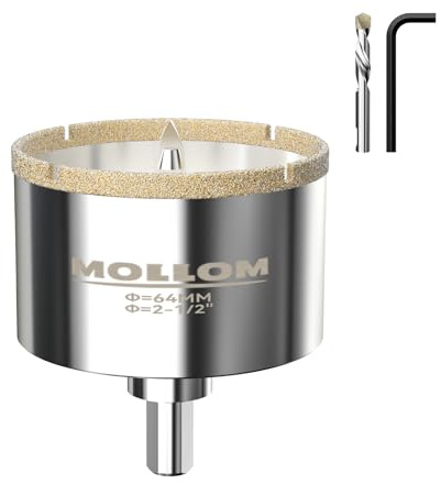 MOLLOM 2-1/2 (64mm) Diamant-Lochsäge mit 2 Zentrierbohrern | Fliesen-Lochsäge, glatter Schnitt für Porzellanfliesen, Keramik, Marmor und Granit