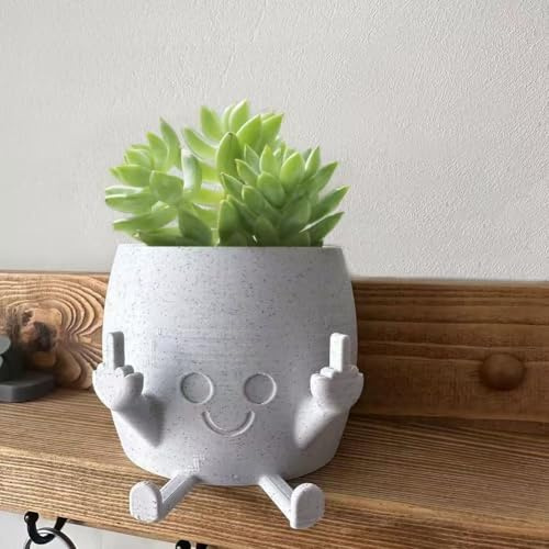 SXIDPDA Pot de fleurs souriant avec doigts du milieu, pots de fleurs pour plantes grasses, pot de fleurs amusant en résine pour intérieur et extérieur