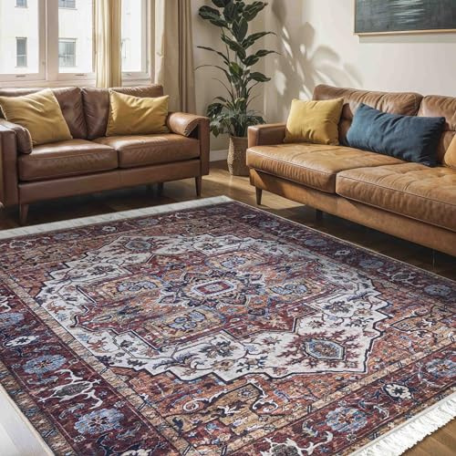 Mazovia Groß Teppich Wohnzimmer 160x230cm Braun Rot Vintage Traditionell | Teppich für Schlafzimmer Büro Esszimmer Eingangsbereich Stilvoll Rutschfest Maschinenwaschbar Wetterfest Pflegeleicht Elegant