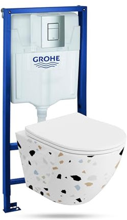 Lavita Élément mural Solido + WC suspendu mural Sofi Slim Stone blanc sans bord + abattant de WC avec système d'abaissement automatique bouton chromé - Kit complet encastré