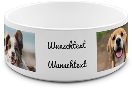 PhotoFancy® - Personalisierter Futternapf mit eigenem Foto und Namen oder Text Bedruckt - Für Hunde - Napf, Hundenapf, Wassernapf selbst gestalten - Design: Layout 4 - Variante: Groß 950 ml